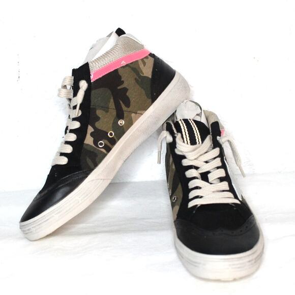 Shu Shop Rina Green Camo Print Lace Up Hi Top Fashion Sneaker Size 11 NIB Star - Picture 1 of 7